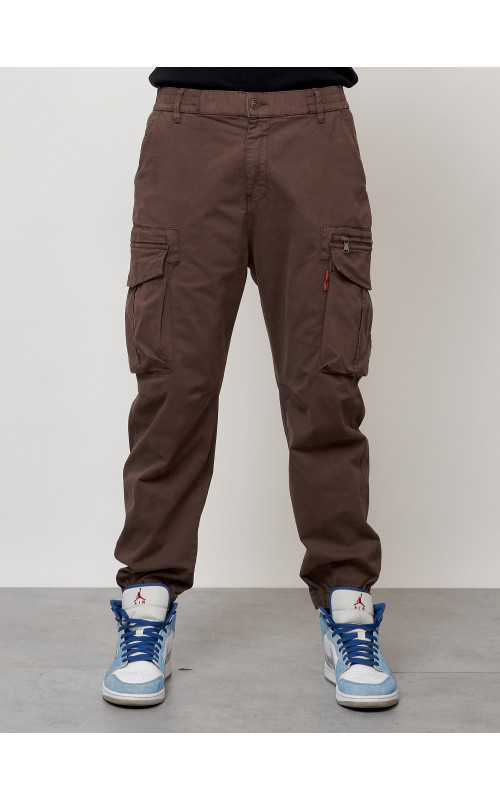 Мужские брюки карго с накладными карманами, коричневые в Тюмени