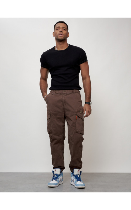 Мужские брюки карго с накладными карманами, коричневые в Тюмени