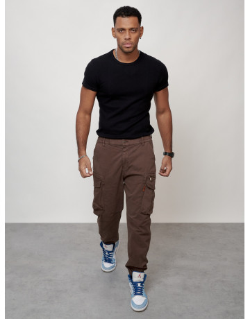 Мужские брюки карго с накладными карманами, коричневые в Тюмени