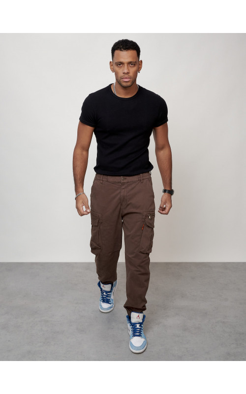 Мужские брюки карго с накладными карманами, коричневые в Тюмени
