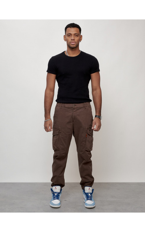 Мужские брюки карго с накладными карманами, коричневые в Тюмени