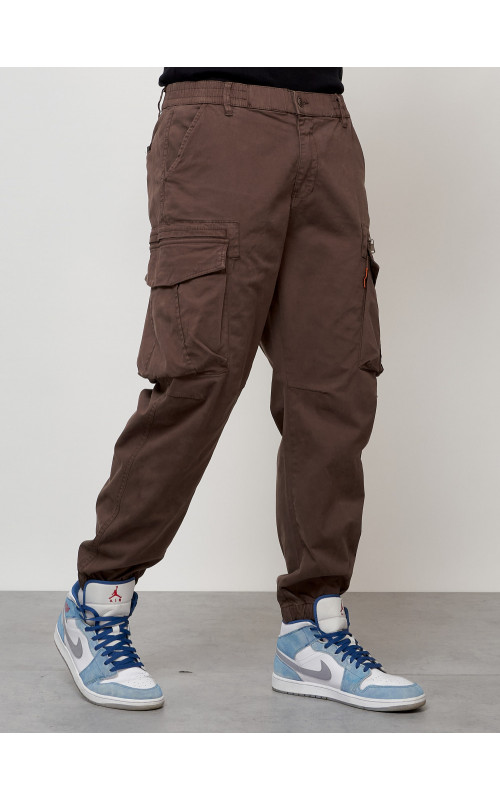Мужские брюки карго с накладными карманами, коричневые в Тюмени