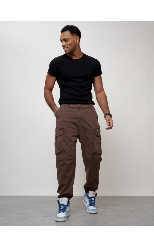 Мужские брюки карго с накладными карманами, коричневые в Тюмени
