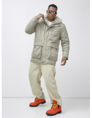 Мужская зимняя удлиненная парка с мехом, бежевый, для активного отдыха в Тюмени