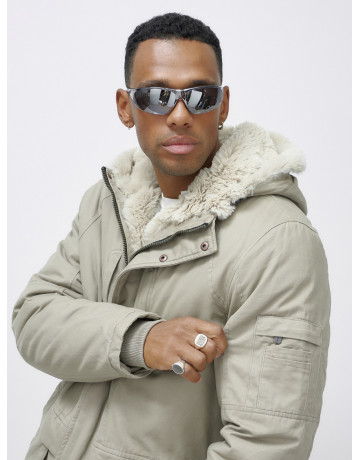 Мужская зимняя удлиненная парка с мехом, бежевый, для активного отдыха в Тюмени