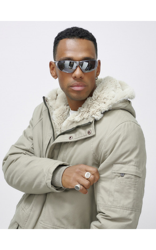 Мужская зимняя удлиненная парка с мехом, бежевый, для активного отдыха в Тюмени