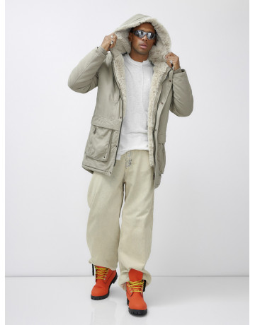 Мужская зимняя удлиненная парка с мехом, бежевый, для активного отдыха в Тюмени