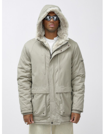 Мужская зимняя удлиненная парка с мехом, бежевый, для активного отдыха в Тюмени