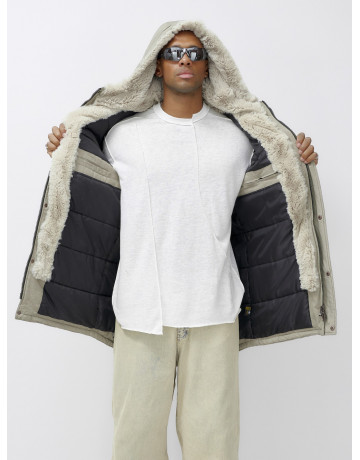 Мужская зимняя удлиненная парка с мехом, бежевый, для активного отдыха в Тюмени