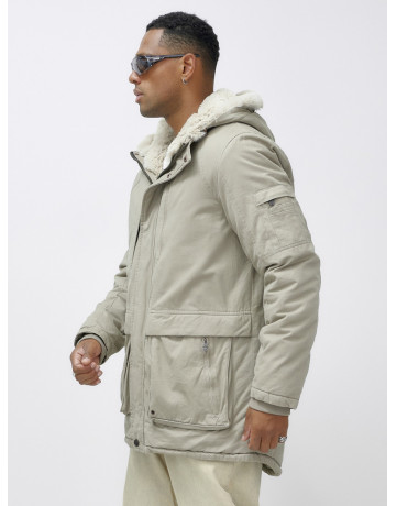 Мужская зимняя удлиненная парка с мехом, бежевый, для активного отдыха в Тюмени