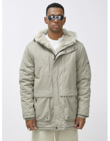 Мужская зимняя удлиненная парка с мехом, бежевый, для активного отдыха в Тюмени