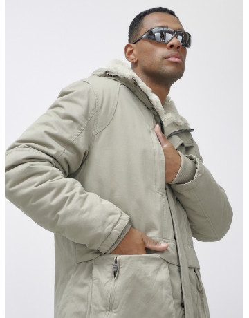 Мужская зимняя удлиненная парка с мехом, бежевый, для активного отдыха в Тюмени