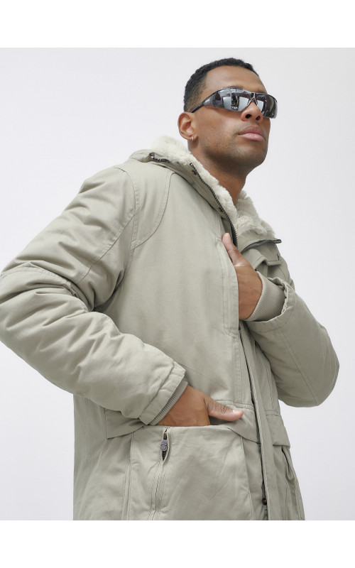 Мужская зимняя удлиненная парка с мехом, бежевый, для активного отдыха в Тюмени