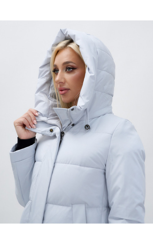 Длинный зимний пуховик с капюшоном для женщин.