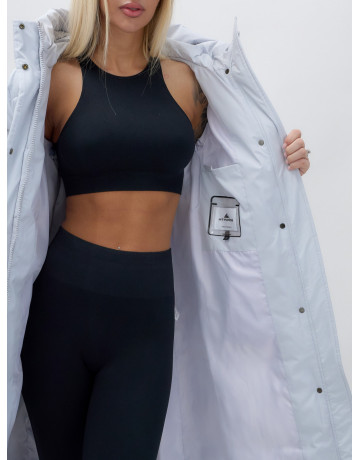 Длинный зимний пуховик с капюшоном для женщин.