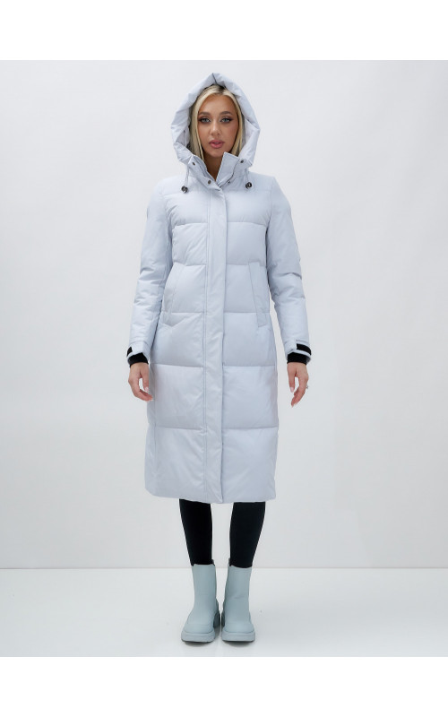 Длинный зимний пуховик с капюшоном для женщин.