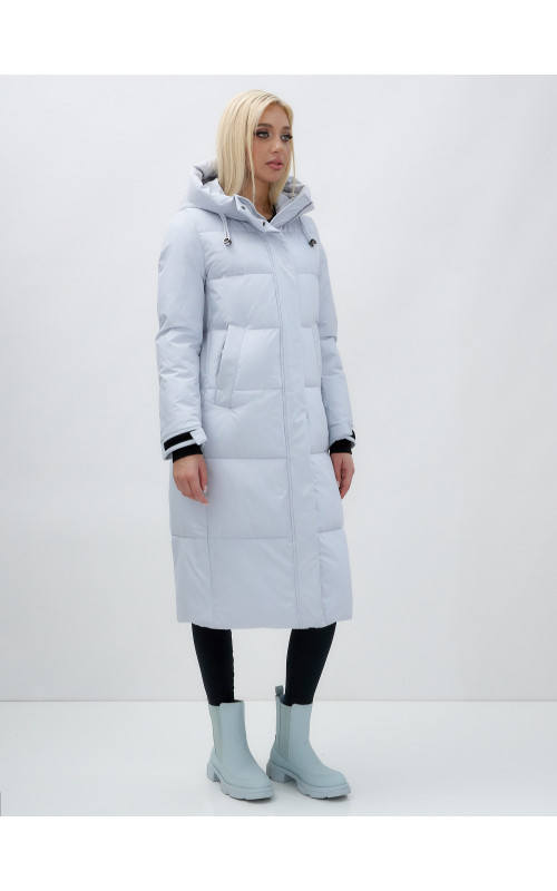 Длинный зимний пуховик с капюшоном для женщин.