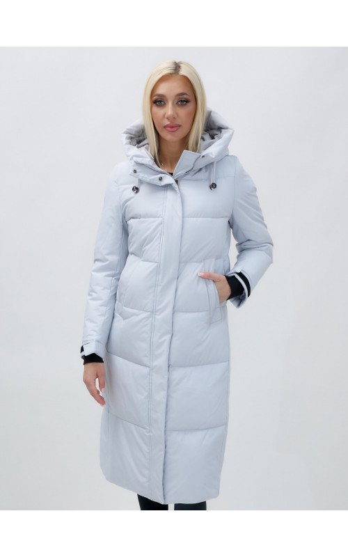 Длинный зимний пуховик с капюшоном для женщин.