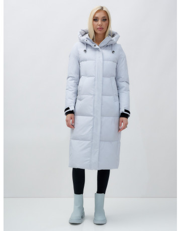 Длинный зимний пуховик с капюшоном для женщин.