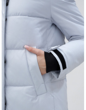 Длинный зимний пуховик с капюшоном для женщин.