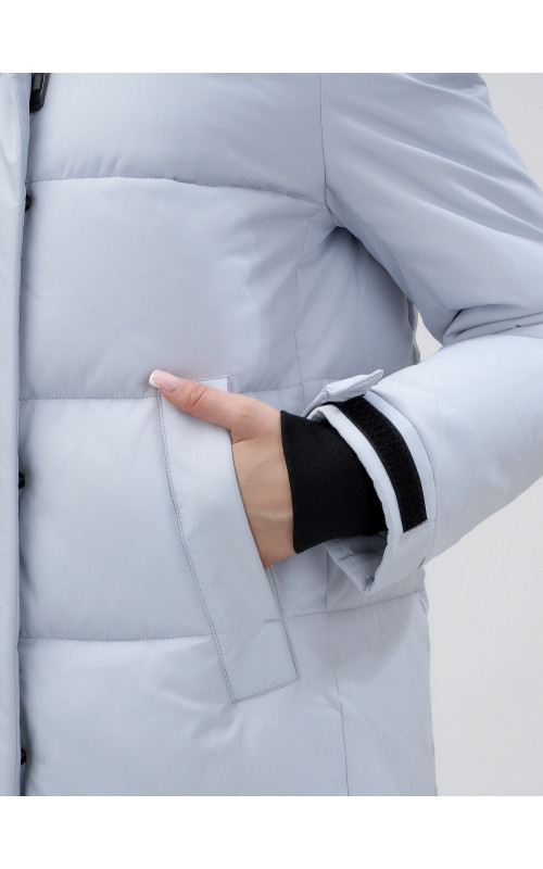 Длинный зимний пуховик с капюшоном для женщин.