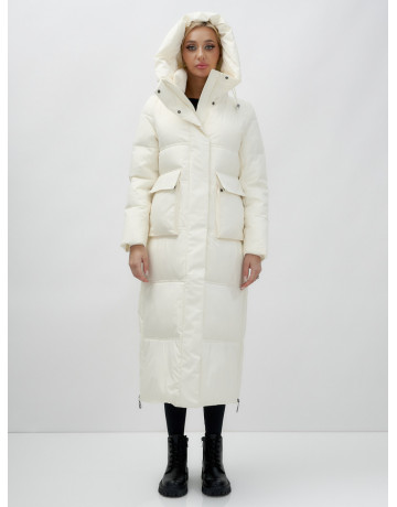 Длинный зимний пуховик с капюшоном для женщин.