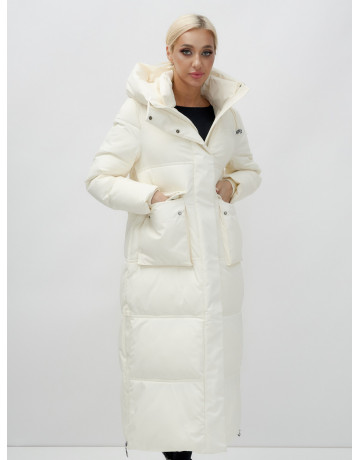 Длинный зимний пуховик с капюшоном для женщин.