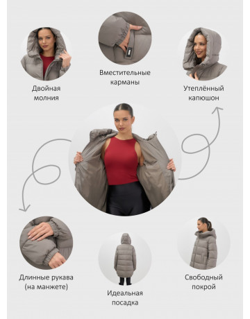 Женская зимняя куртка с капюшоном на резинке, утеплённая, больших размеров.