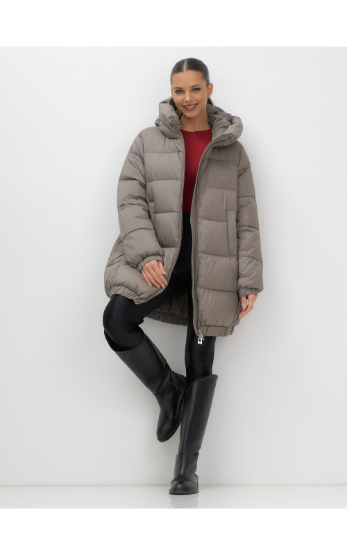 Пуховик женский зимний большого размера коричневый в Тюмени