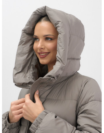 Пуховик женский зимний большого размера коричневый в Тюмени