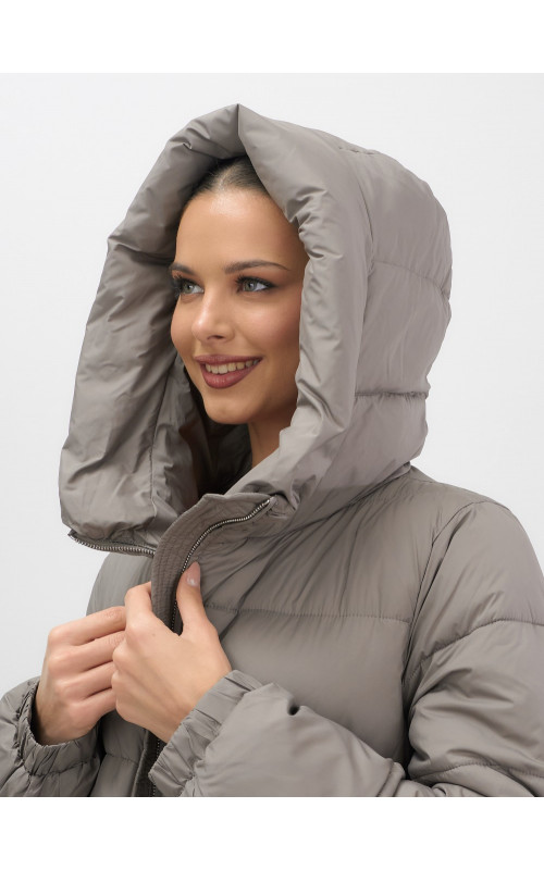 Пуховик женский зимний большого размера коричневый в Тюмени