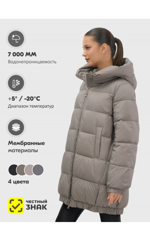 Пуховик женский зимний большого размера коричневый в Тюмени