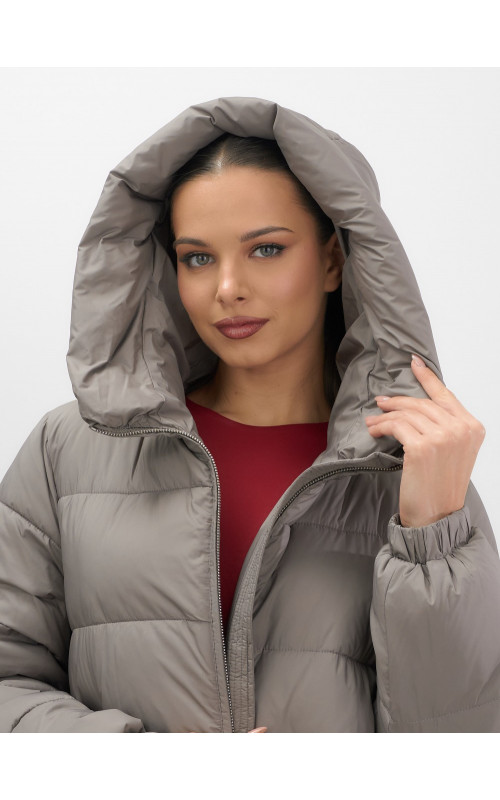 Пуховик женский зимний большого размера коричневый в Тюмени