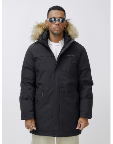 Мужская зимняя удлиненная парка с мехом, чёрная, для активного отдыха в Тюмени