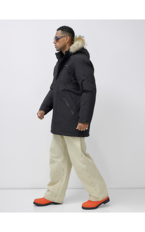 Мужская зимняя удлиненная парка с мехом, чёрная, для активного отдыха в Тюмени