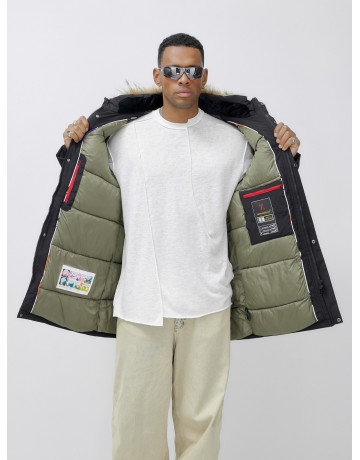 Мужская зимняя удлиненная парка с мехом, чёрная, для активного отдыха в Тюмени