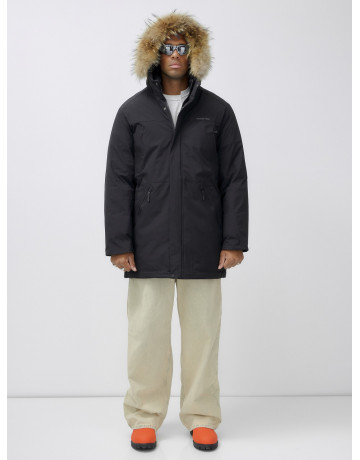 Мужская зимняя удлиненная парка с мехом, чёрная, для активного отдыха в Тюмени