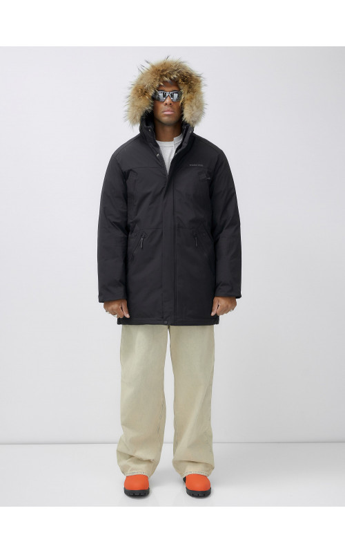Мужская зимняя удлиненная парка с мехом, чёрная, для активного отдыха в Тюмени