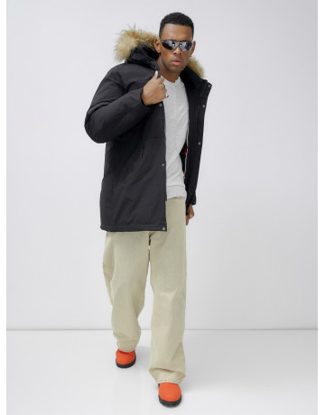 Мужская зимняя удлиненная парка с мехом, чёрная, для активного отдыха в Тюмени