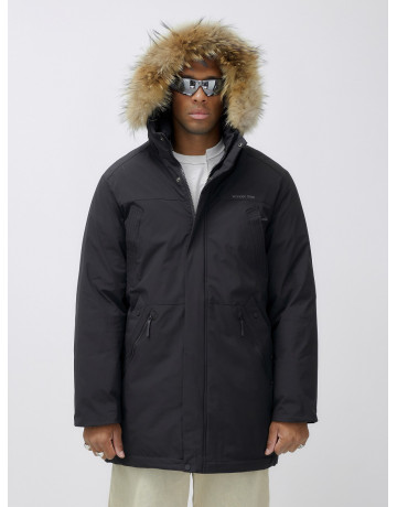 Мужская зимняя удлиненная парка с мехом, чёрная, для активного отдыха в Тюмени