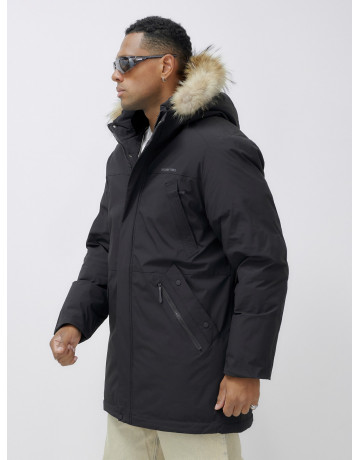 Мужская зимняя удлиненная парка с мехом, чёрная, для активного отдыха в Тюмени