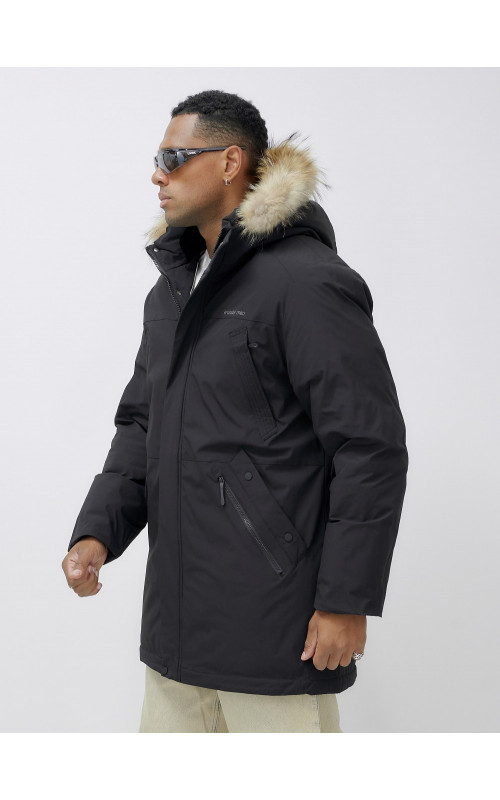 Мужская зимняя удлиненная парка с мехом, чёрная, для активного отдыха в Тюмени