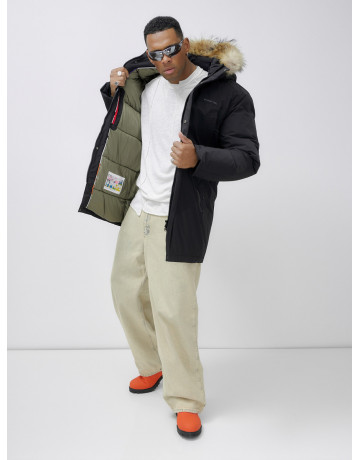 Мужская зимняя удлиненная парка с мехом, чёрная, для активного отдыха в Тюмени