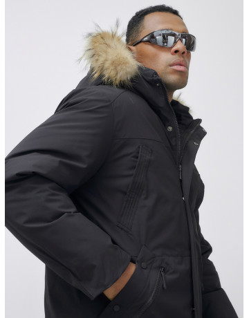 Мужская зимняя удлиненная парка с мехом, чёрная, для активного отдыха в Тюмени