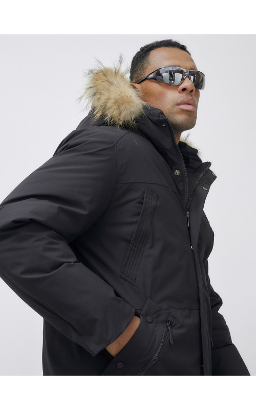 Мужская зимняя удлиненная парка с мехом, чёрная, для активного отдыха в Тюмени