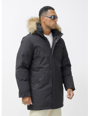 Мужская зимняя удлиненная парка с мехом, чёрная, для активного отдыха в Тюмени