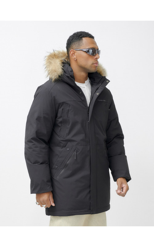 Мужская зимняя удлиненная парка с мехом, чёрная, для активного отдыха в Тюмени