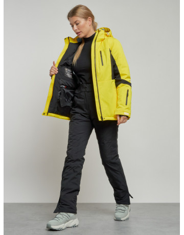 Женская горнолыжная куртка цвет жёлтый с черным, зима.