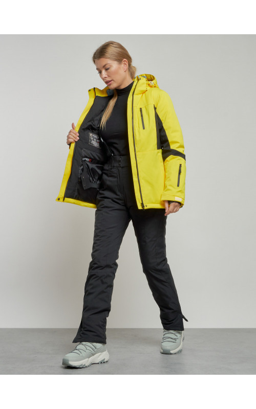 Женская горнолыжная куртка цвет жёлтый с черным, зима.