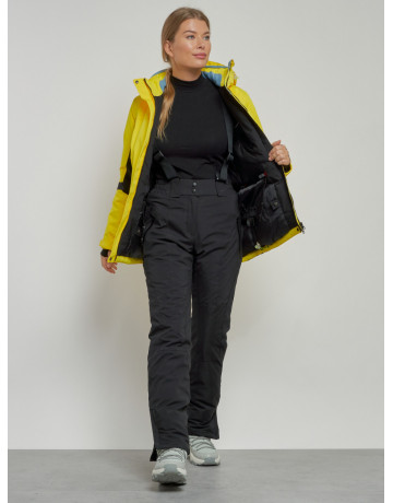 Женская горнолыжная куртка цвет жёлтый с черным, зима.